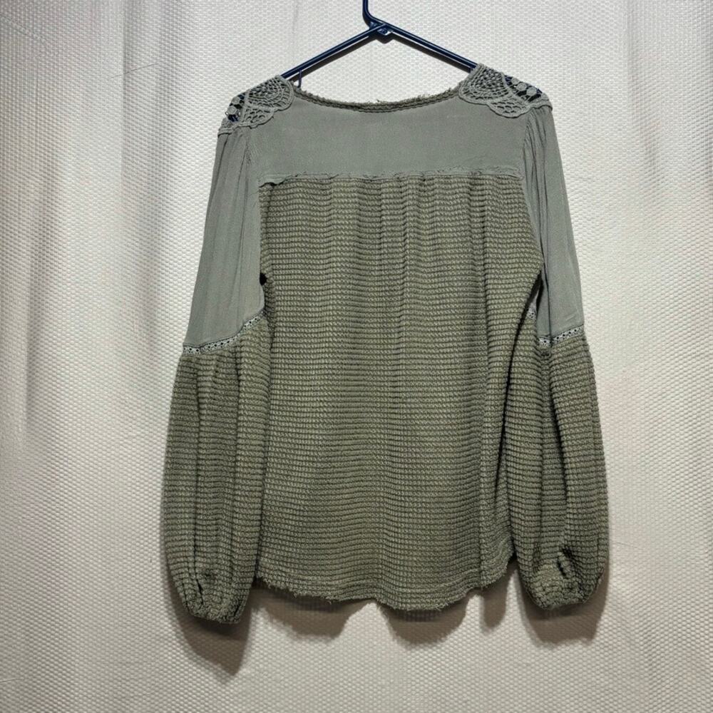 Miss Me Small Olive Green Sage Crochet Lace Boho Peasant Top Bell Sleeve - Picture 8 of 8